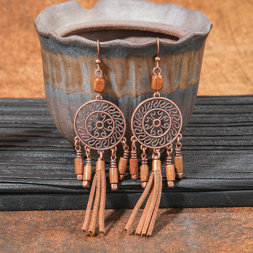 Geometric Alloy Earrings Stylish Bohemian Wood Dangle Earrings