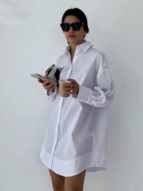 Loose-Fit White Shirt With Collar For Elegant Casual Style