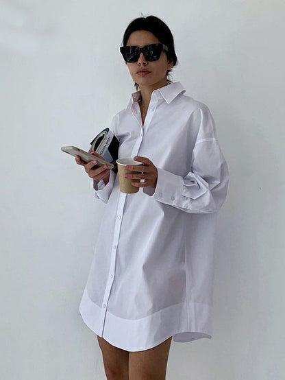 Loose-Fit White Shirt With Collar For Elegant Casual Style