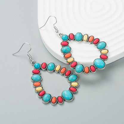 Geometric Turquoise Alloy Statement Earrings