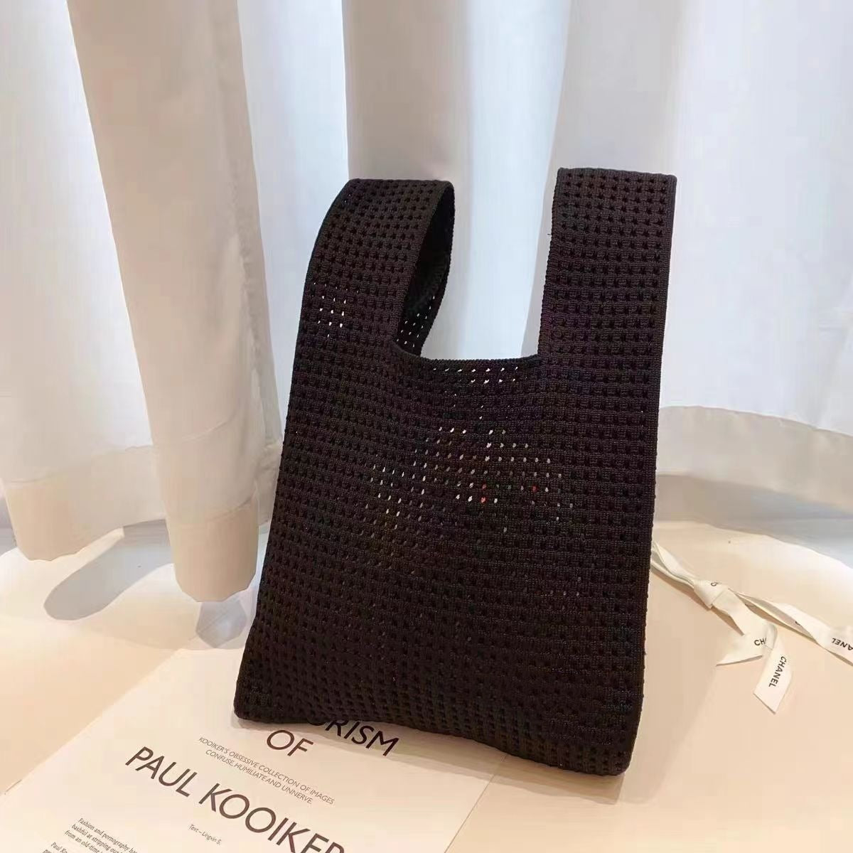 Chic Vintage Hollow Knit Tote Bag for Women