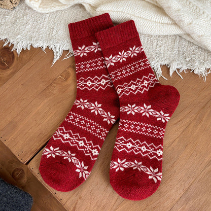 Vintage Snowflake Print Thicken Warm Crew Socks