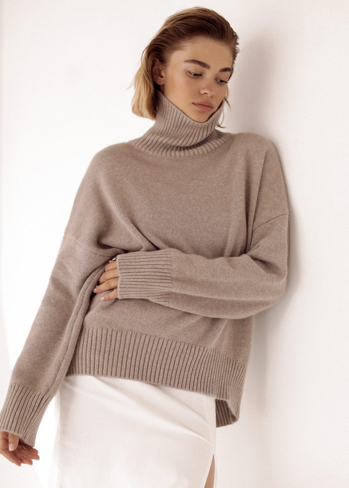 Ribbed Knit Turtleneck Sweater Soft Breathable Fabric