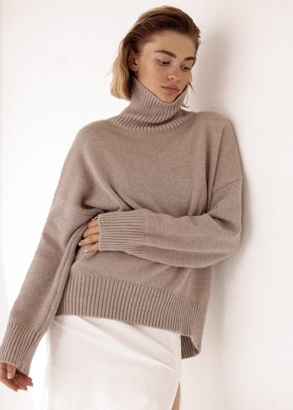 Ribbed Knit Turtleneck Sweater Soft Breathable Fabric