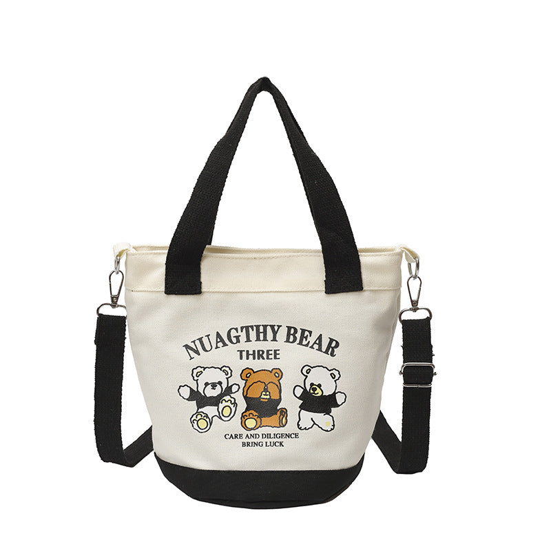Cute Bear Canvas Tote Bag Portable Lunch Bag for Daily Use