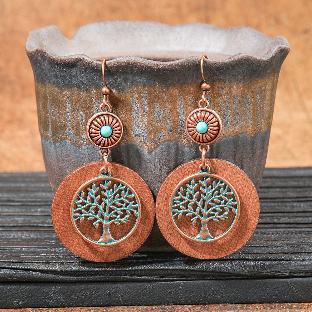 Bohemian Vintage Brown Earring Set Geometric Tassel Earrings