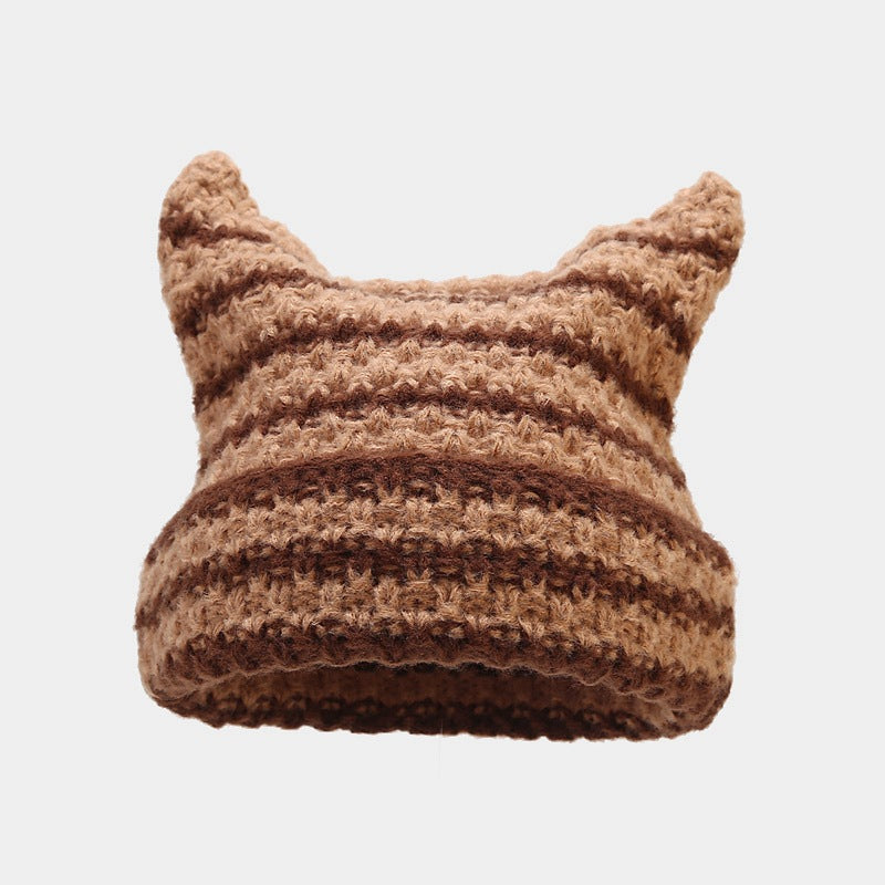 Stripe Cute Contrast Color Knit Beabie