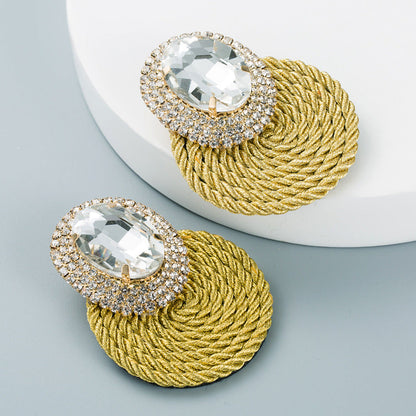 Exaggerated Oval Glass Diamond Earrings Handmade Geometric Jewelry