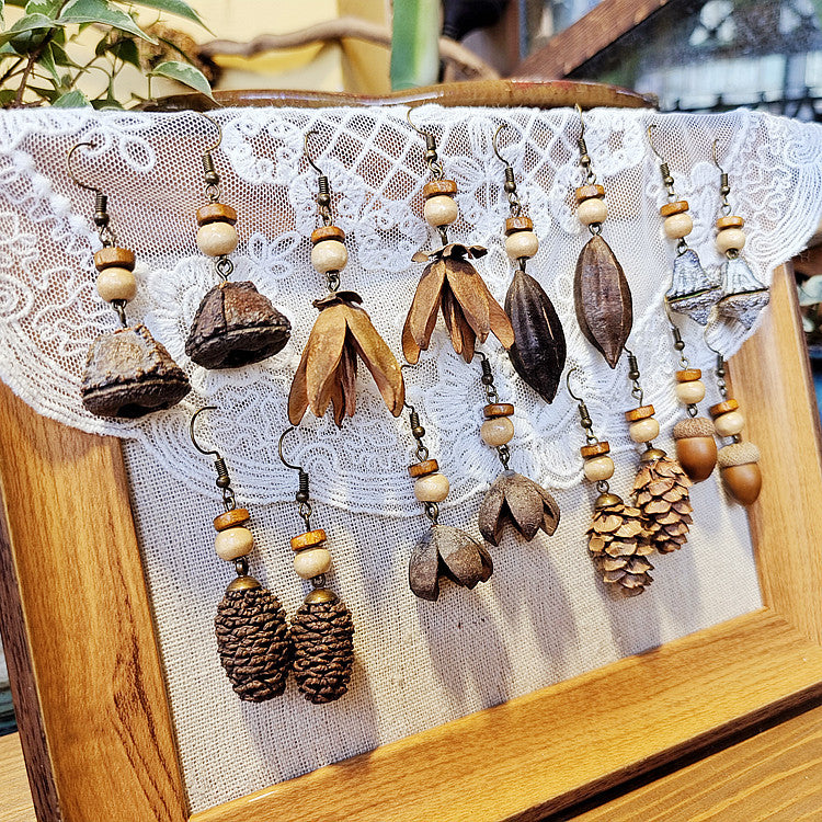 Creative Long Wooden Tassel Earrings Inspired by Nature