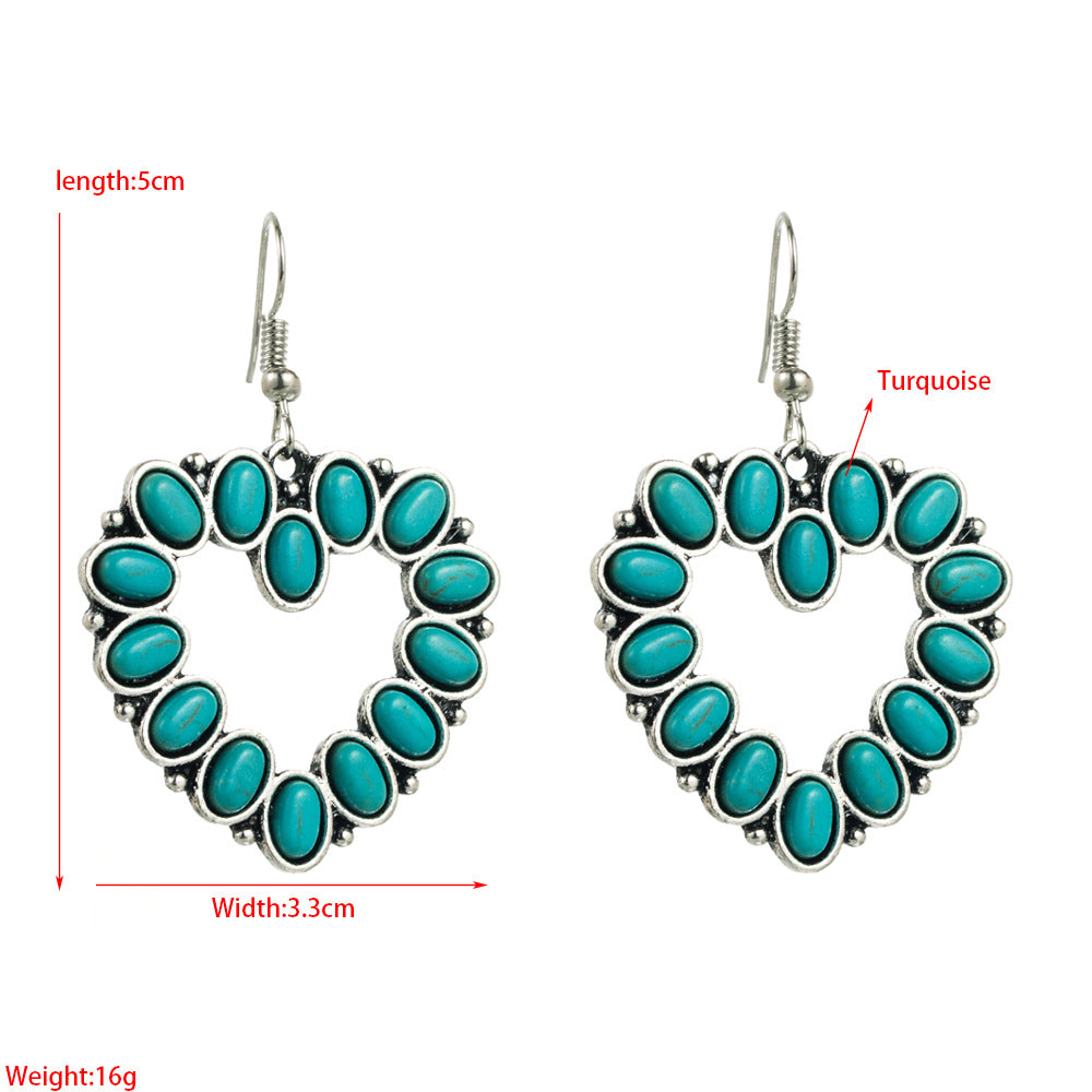 Trendy Heart and Cross Hollow Dangle Earrings with Turquoise