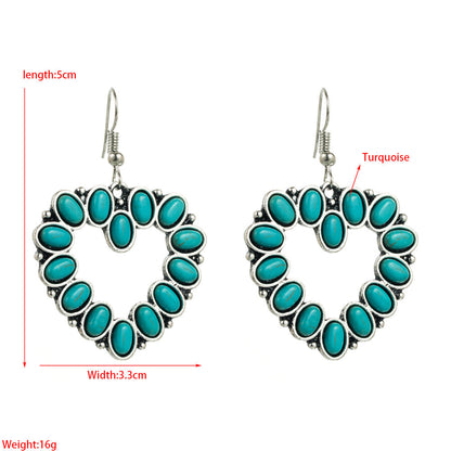 Trendy Heart and Cross Hollow Dangle Earrings with Turquoise