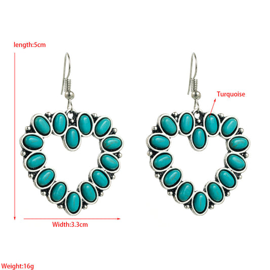 Trendy Heart and Cross Hollow Dangle Earrings with Turquoise