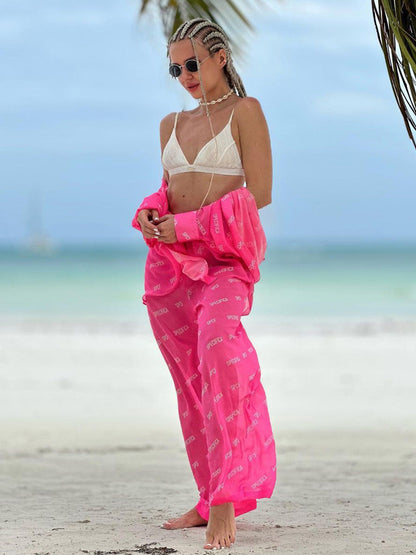 Floral Print Chiffon Long Pants Set Women's Casual Outfit