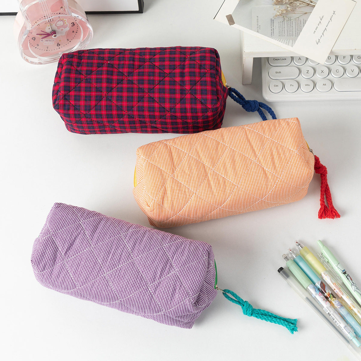 Large Capacity Color Block Plaid Storage Bag
