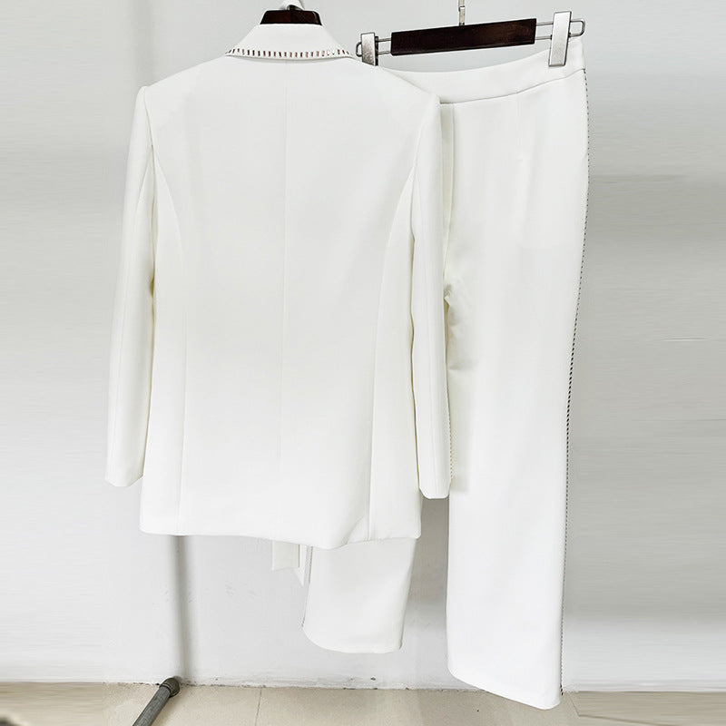 Button-Up Cotton Blazer Pants Set