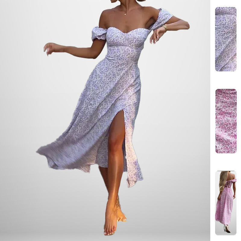 Floral Off-Shoulder Maxi Dress Elegant Casual Polyester