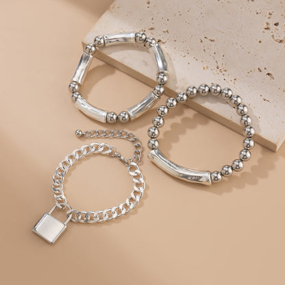 Punk Style Lock Pendant Bracelet With Unique Metal Tubes