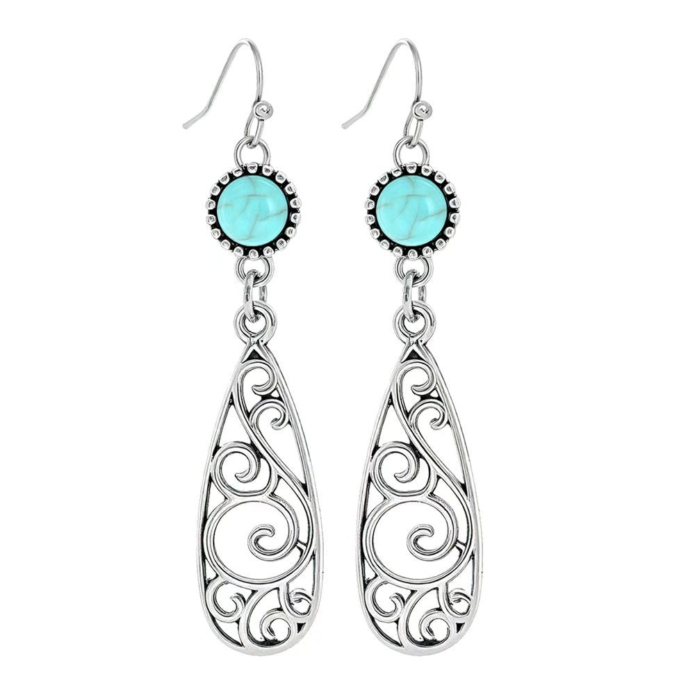 Simple Tribal Flower Teardrop Circle Turquoise Earring Set