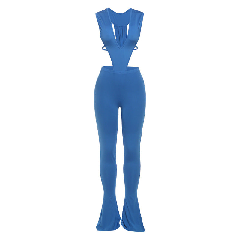 Trendy Deep V Neck Tie-Front Jumpsuit Slim Fit Outfit