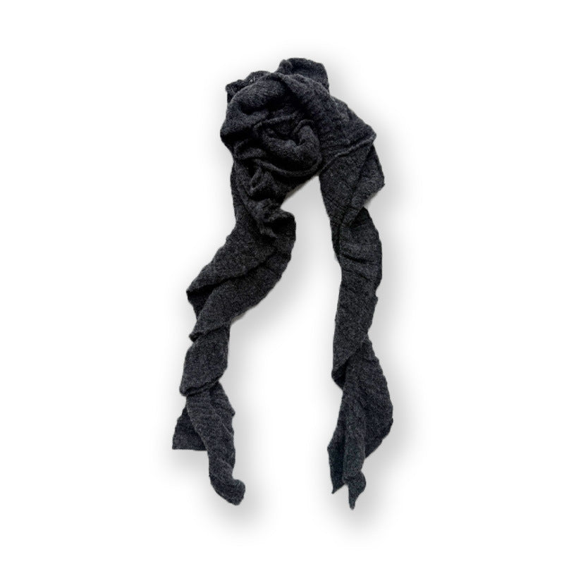 Y2K Style Ruffled Wool Blend Knit Scarf for Women