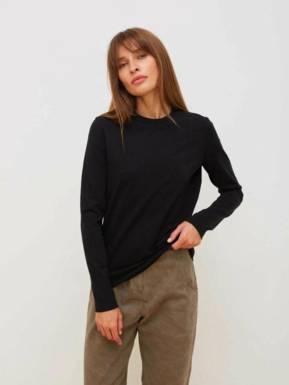 Cotton Long Sleeve T-Shirt Casual Round Neck for Women