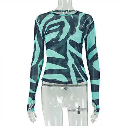 Fashionable Striped Print Long Sleeve T-Shirt For Women