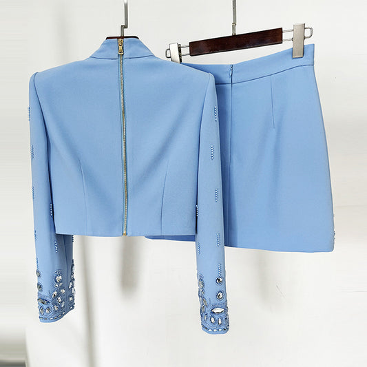 Trendy Sequin Embellished Two-Piece Jacket And Skirt Set