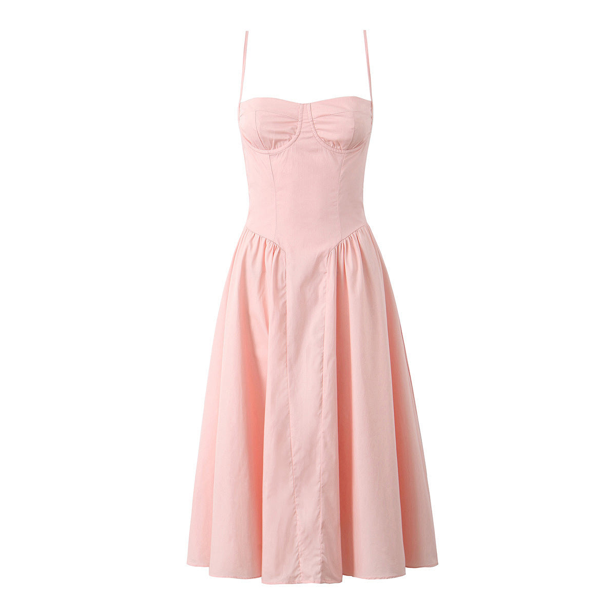 Solid Color Square Neck Pleated Midi Dress