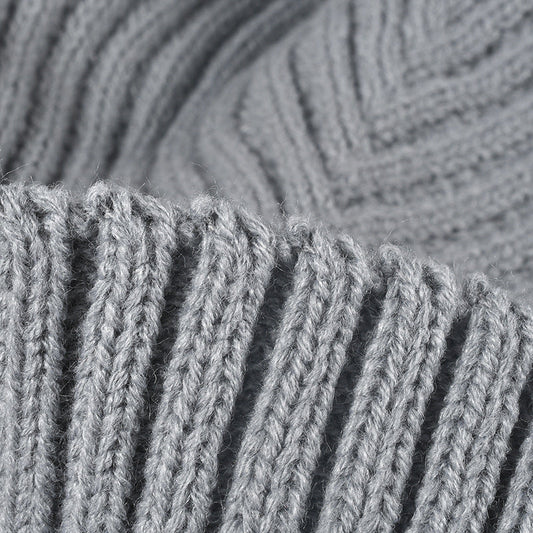 Solid Color Ribbed Knit Pom Beanie
