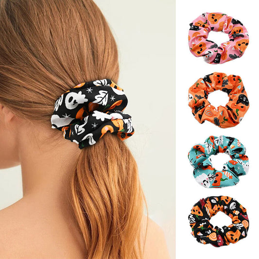 Halloween Pumpkin Skull Print Scrunchie