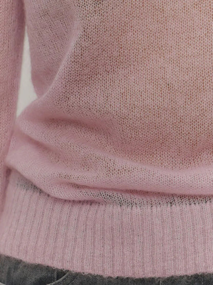 Simple Sheer Round Neck Long Sleeve Knit Top