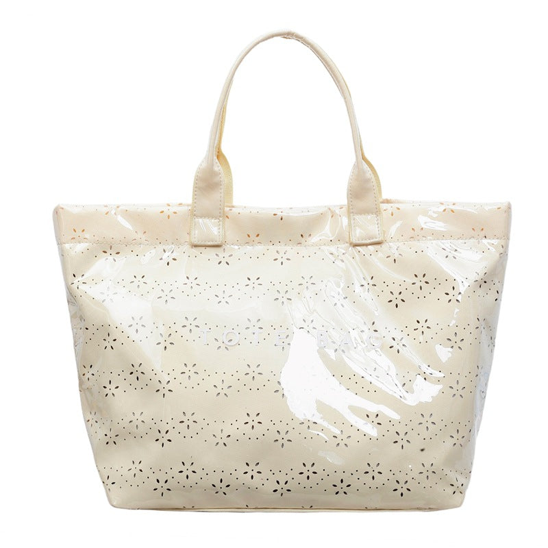 Women's Floral Cutout PVC Tote Bag Stylish Commuter Bag