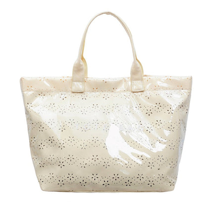 Women's Floral Cutout PVC Tote Bag Stylish Commuter Bag