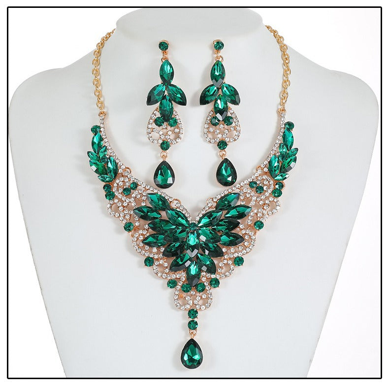 Vintage-Inspired Statement Crystal Gem Necklace Set for Women