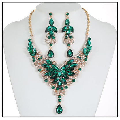 Vintage-Inspired Statement Crystal Gem Necklace Set for Women