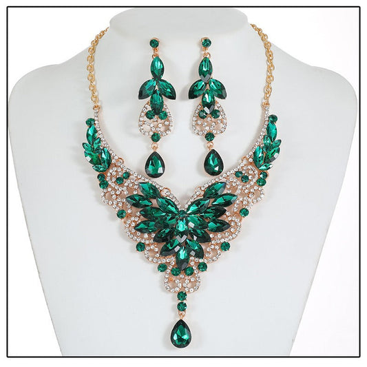 Vintage-Inspired Statement Crystal Gem Necklace Set for Women