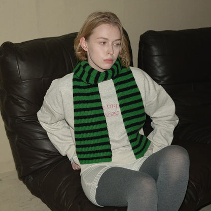 Plain Striped Wool Scarf Soft Warm Winter Neck Wrap