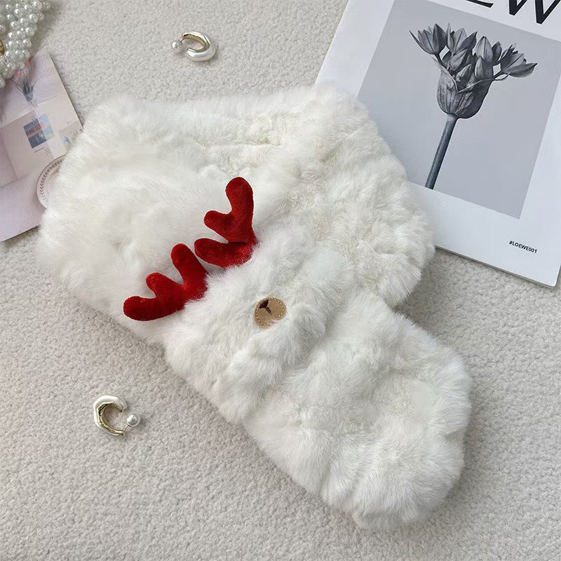 Cute Fuzzy Reindeer Antlers Soft Winter Scarf
