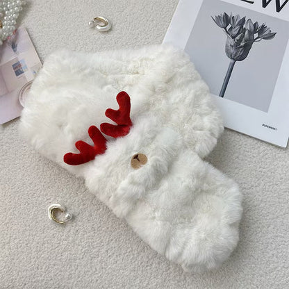 Cute Fuzzy Reindeer Antlers Soft Winter Scarf