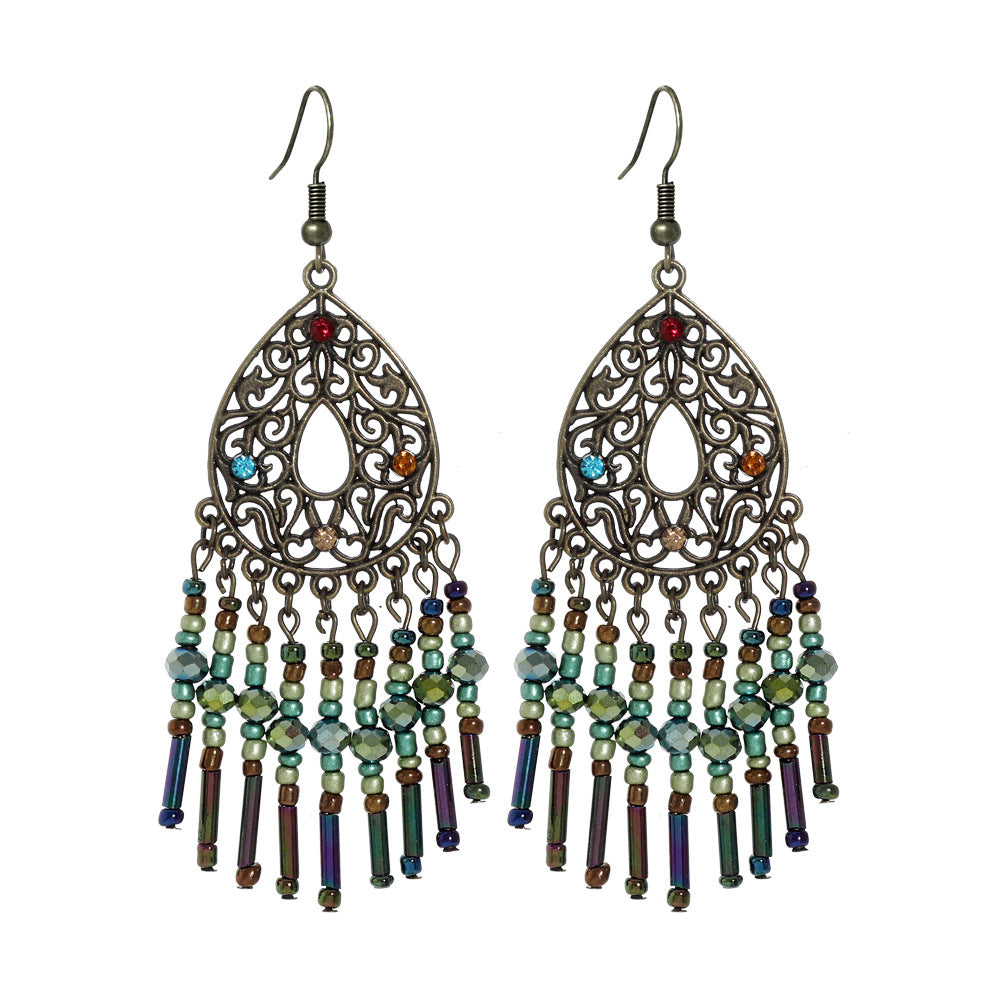 Vintage Geometric Leaf Beaded Earrings Set Fashionable Accessories