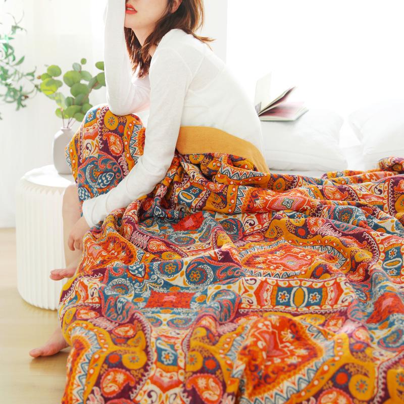 National Wind Cotton Air Conditioning Towel Blanket With Five Layers Of Gauze Soft Summer Cool Blanket