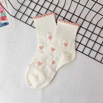 Rufia - Strawberry &amp; Heart Pattern Crew Socks