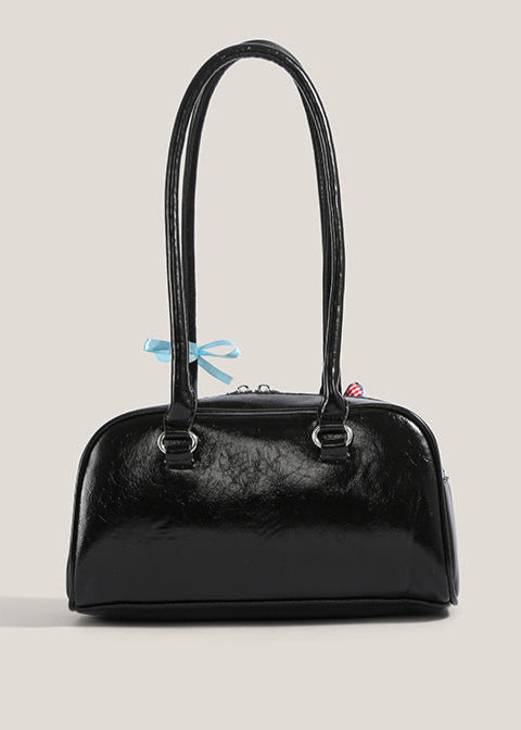 Patent Leather Shoulder Bag with Double Pocket