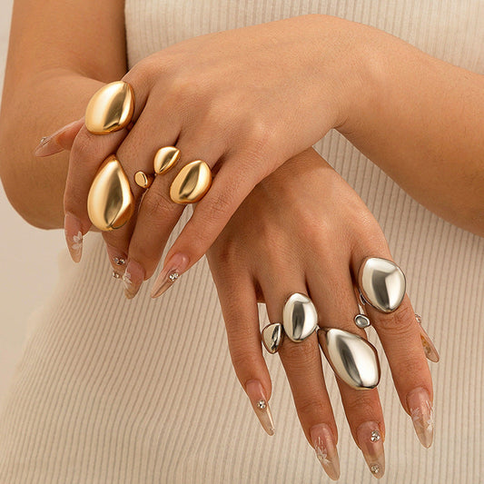 Trendy Geometric Metal Rings Set For Women