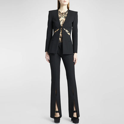 Chic Hollow Design Blazer Set with Tailored Pants