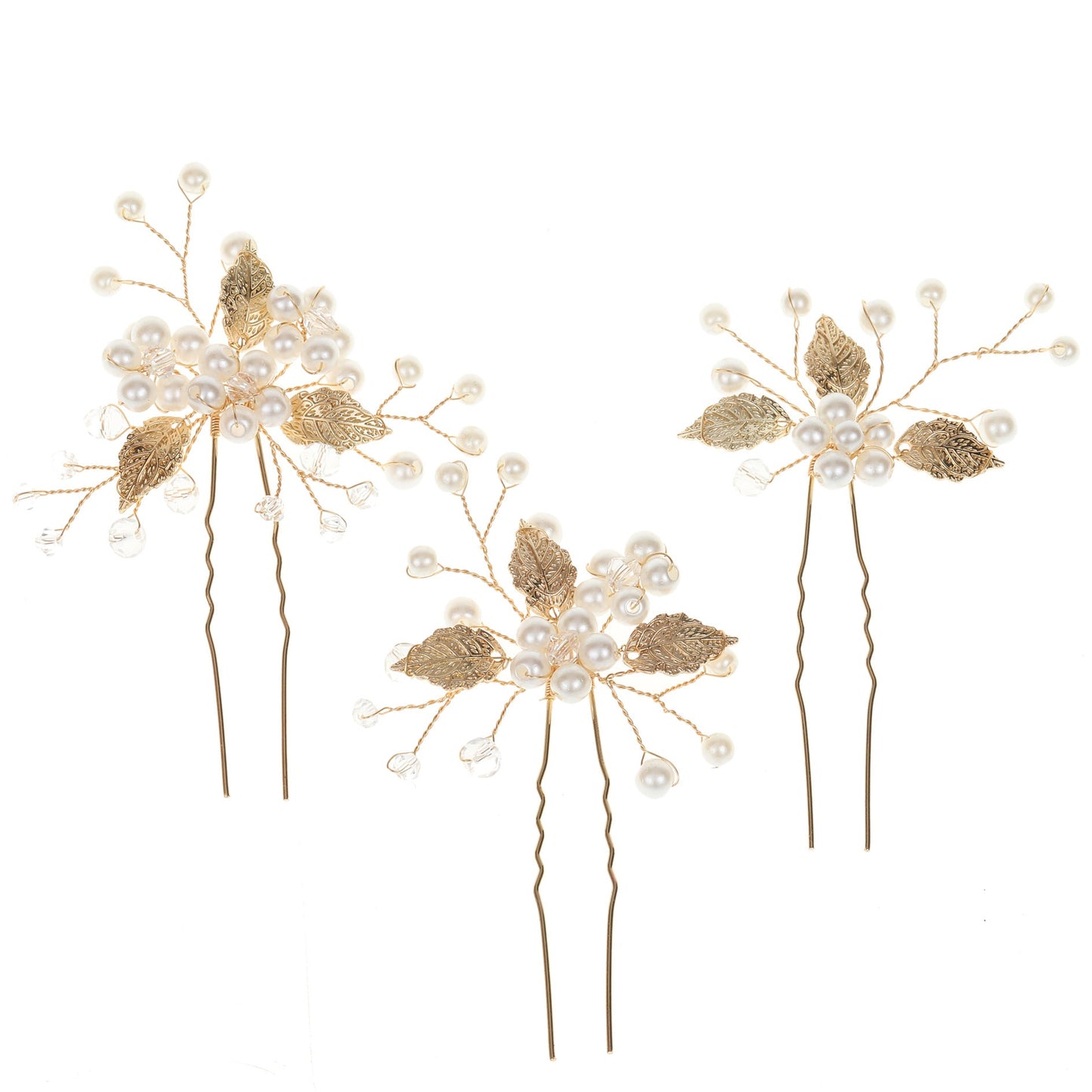 Gold And Silver Leaf Pearl U-Shaped Hairpins Set