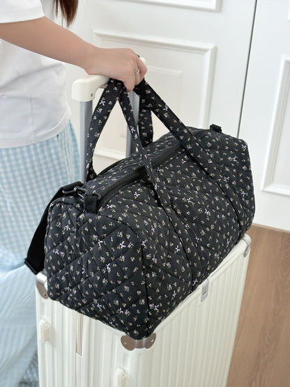 Floral Quilted Travel Bag Large Capacity Lightweight Boston Bag