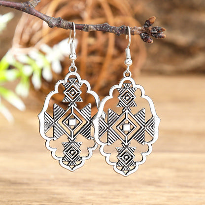 Geometric Cut-Out Vintage Metal Earrings Stylish Silver Jewelry