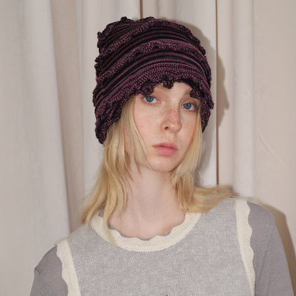 Striped Knitted Wool Blend Beanie Hat for Women