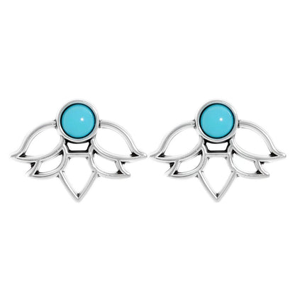 Turquoise Tassel Earrings with Geometric Metal Design